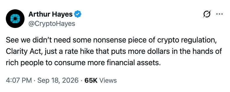 Arthur Hayes Says Crypto Didn't Need 'Nonsense' CLARITY Act - Just A Rate Hike, Bitcoin Tops $81K