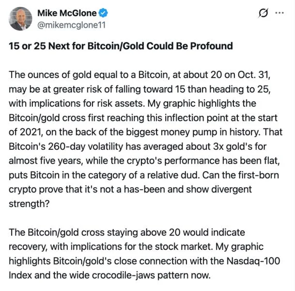 Bitcoin Looks Like A 'Relative Dud' Against Gold And US Treasuries, Says Bloomberg's Mike McGlone