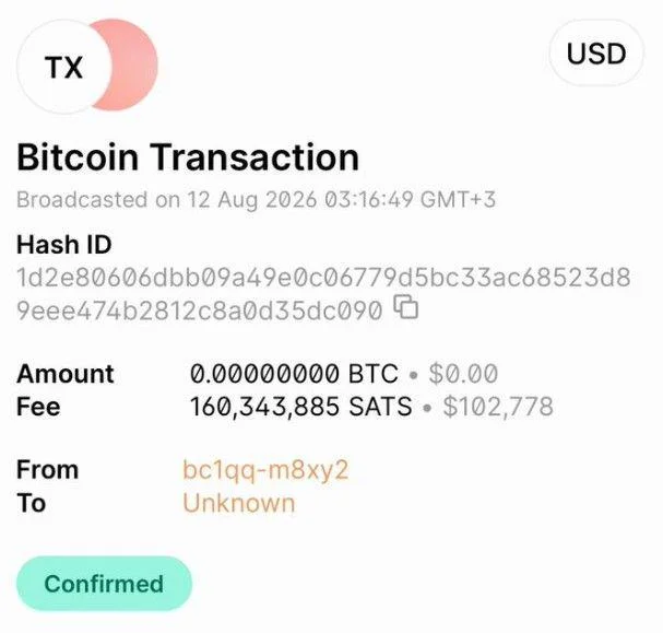 Bitcoin User Pays 1.6 BTC Fee Worth $102,778. Don’t Make the Same Mistake