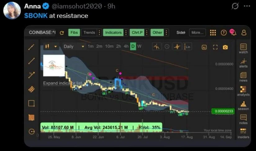 BONK Price Faces Daily Resistance After Trading 96% Under Its Record High