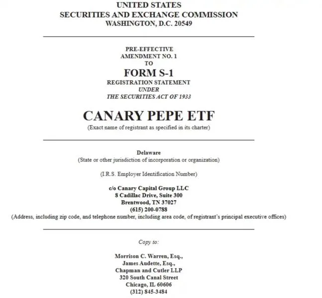 Canary Capital Seeks Listing of Spot Pepe ETF