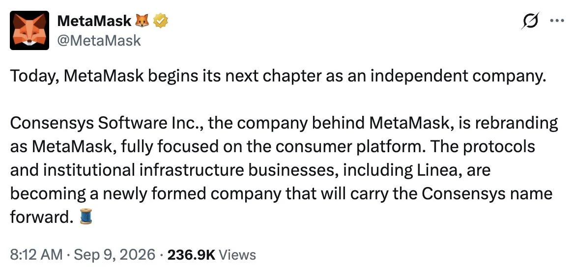 Consensys to split into MetaMask and institutional blockchain company