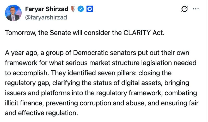 CRCL, COIN Stocks Slip Premarket: Crypto Industry Makes Final Push For CLARITY Act Ahead Of Senate Vote Today