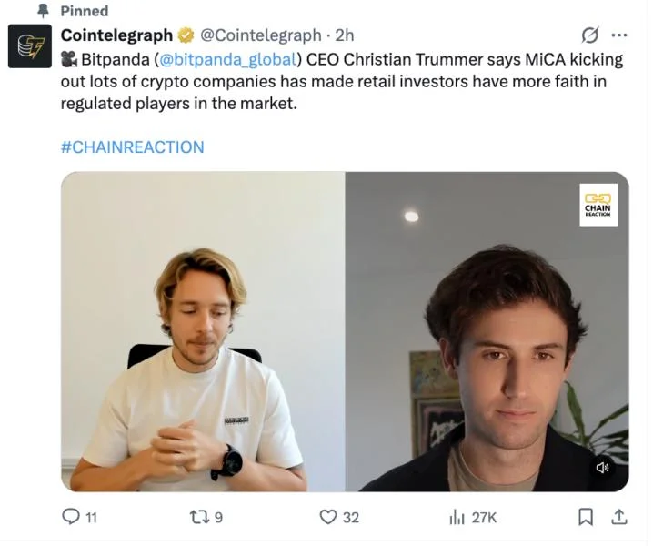 European crypto users have ‘more faith’ in regulated firms under MiCA: Bitpanda co-CEO