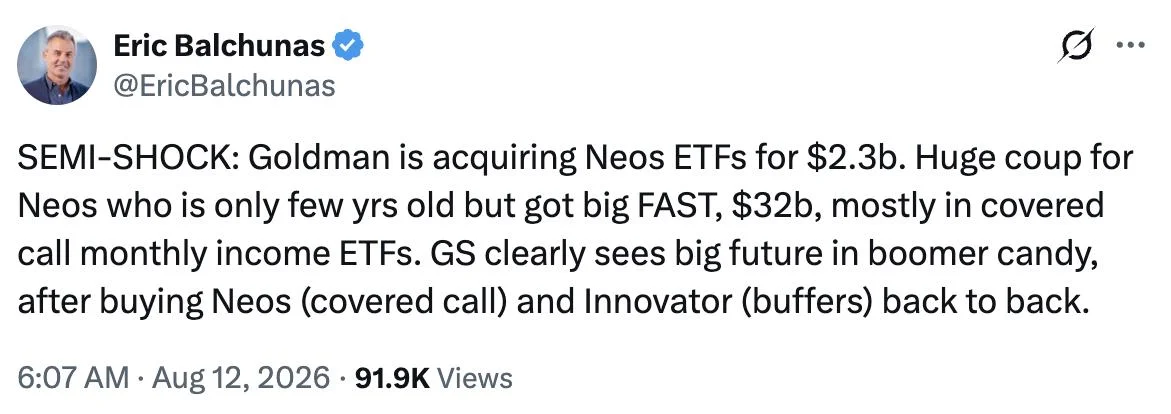 Goldman Sachs to acquire ETF manager NEOS in $2.25B deal