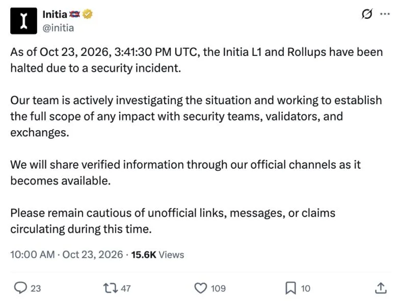 Initia halts blockchain after exploit reportedly drains over $2.6M