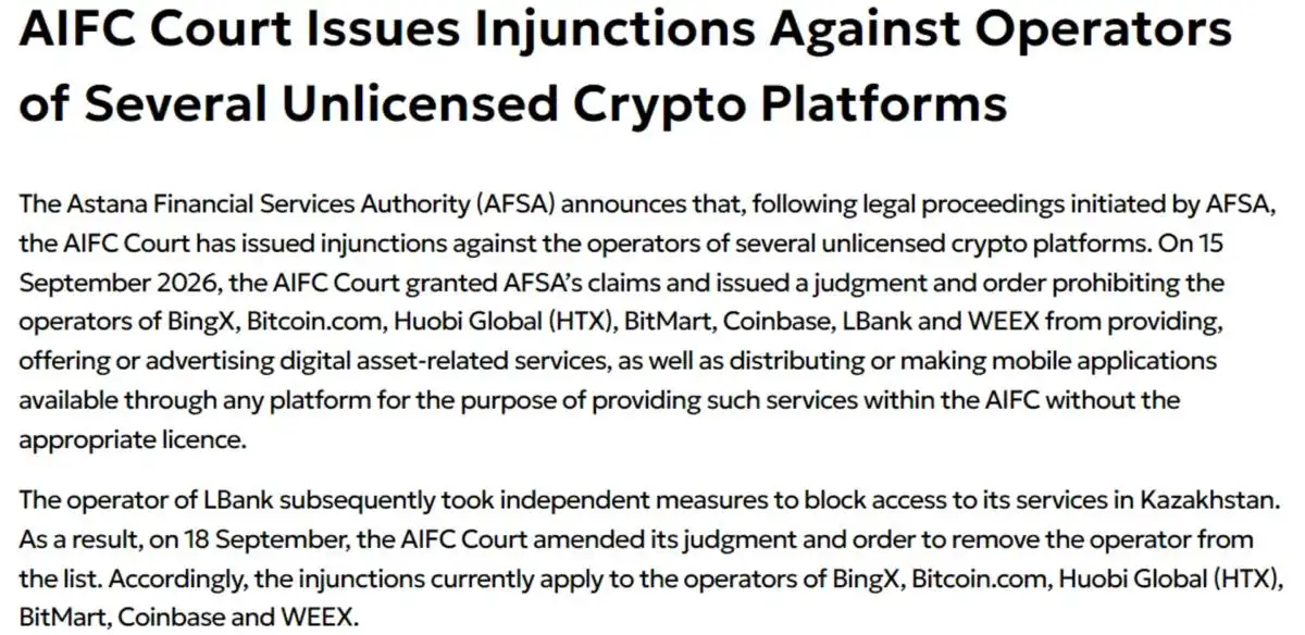 Kazakhstan Orders Coinbase, HTX and Four Other Crypto Exchanges to Halt Unlicensed Operations