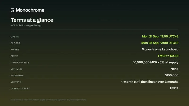 Multi-Asset Trading Venue Monochrome Exchange Announces IEO of Its Native Token, $MCR
