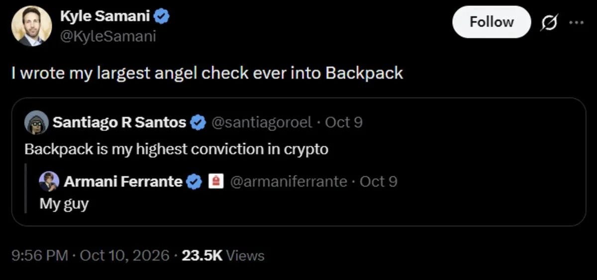 Multicoin Co-Founder Kyle Samani Says He Made Biggest-Ever Angel Investment in Backpack