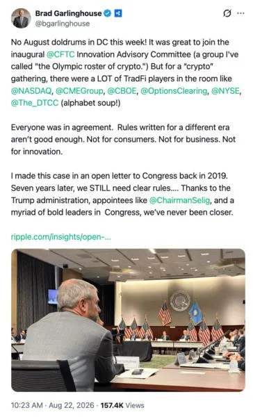 Ripple CEO Brad Garlinghouse Calls CFTC’s New Crypto Panel An ‘Olympic Roster’