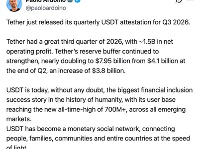Tether's Safety Cushion Nearly Doubles To $8B In A Single Quarter After $1.5B Profit In Third Quarte