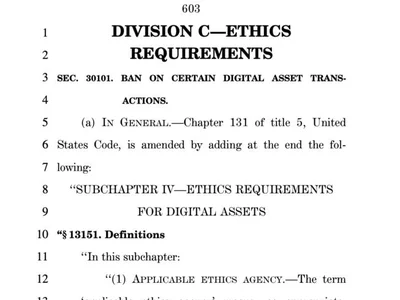 US officials barred until 2029 from issuing or sponsoring tokens under CLARITY’s proposed ethics rules