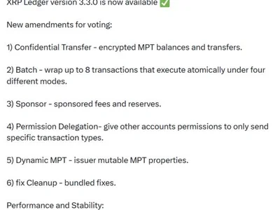 XRP Ledger Launches Six-Amendment Vote, Unveils Major v3.3.0 Upgrade With Confidential Transfers and Institutional Tools