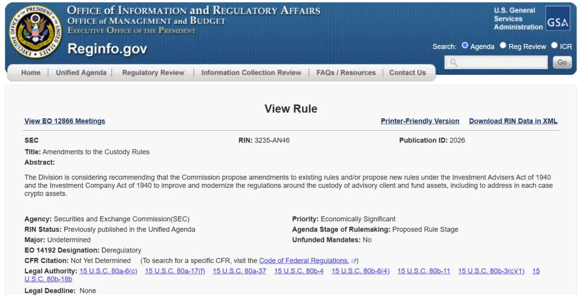 SEC sends crypto custody rule overhaul to White House for review