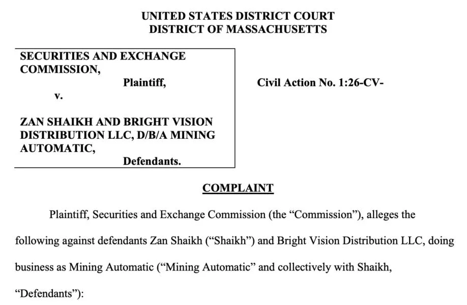 SEC sues Mining Automatic and founder over alleged $22M crypto mining scheme