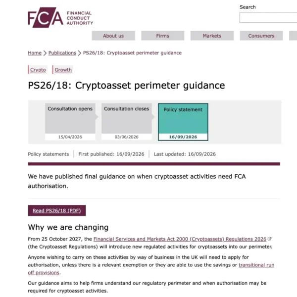 UK FCA Releases Final Crypto Rules as Applications Open September 30