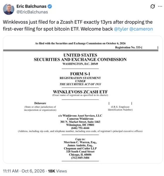 Winklevoss-backed Zcash ETF files with SEC for Nasdaq listing