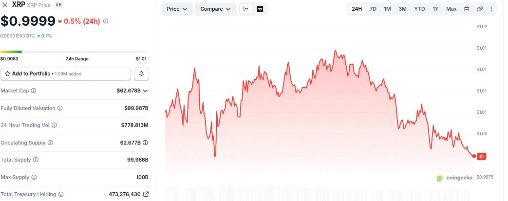 XRP Price Falls Below $1 Again Despite Record Network Adoption